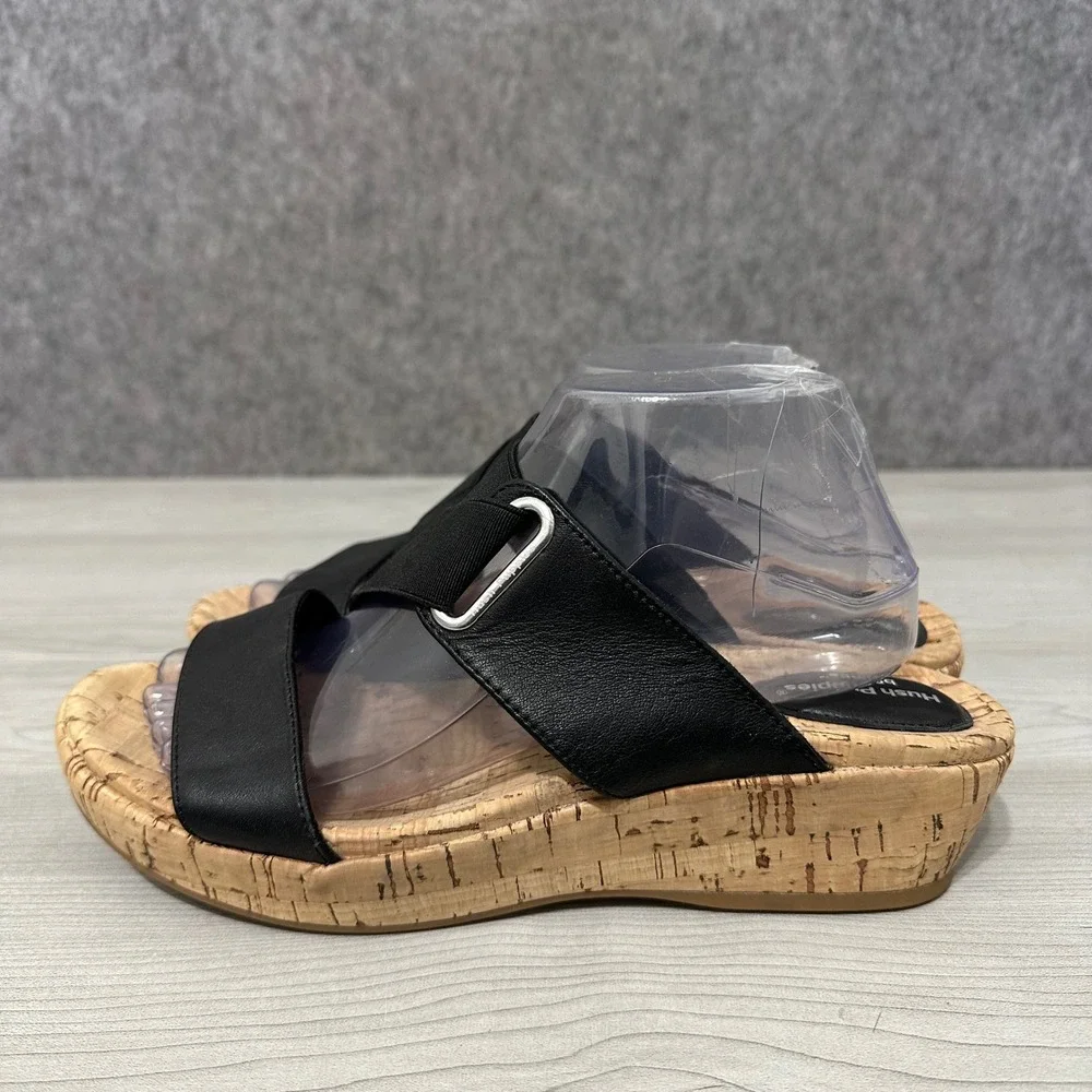Hush Puppies Coco Wedge Sandals Womens 9.5 Black Leather Cork Platform